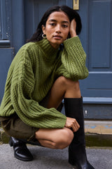 OLIVE CABLE KNIT TURTLENECK SWEATER Sweater ICHI 