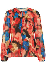 PLEATED FLORAL WORK BLOUSE Top ICHI 