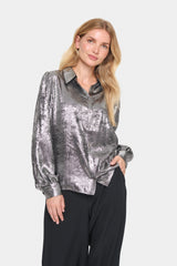 ELEVATED SILVER BUTTON DOWN BLOUSE Top saint tropez 