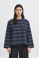 KALA STRIPE LONG SLEEVE (NAVY) Sweater ICHI 