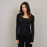 LONG SLEEVE UNECK TOP (BLACK) Top SECOND SKIN 