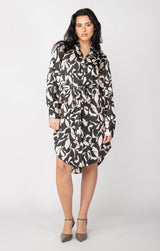 PRINTED SATIN SHIRT DRESS Dress Dex 