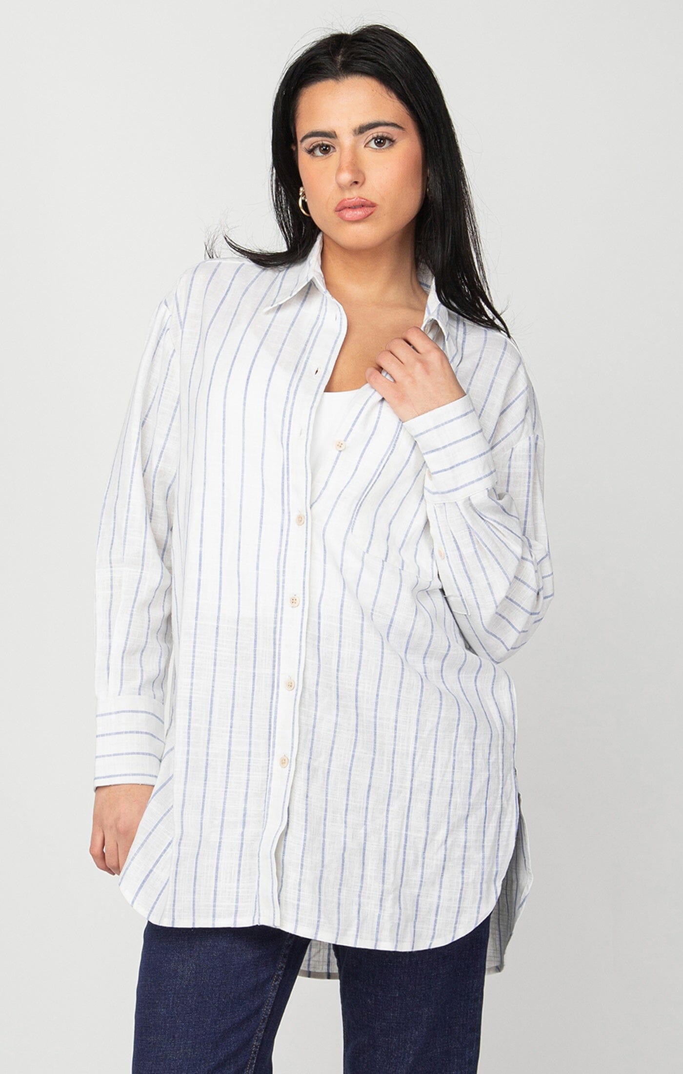 POP STRIPE BUTTON DOWN BLOUSE Top Dex 