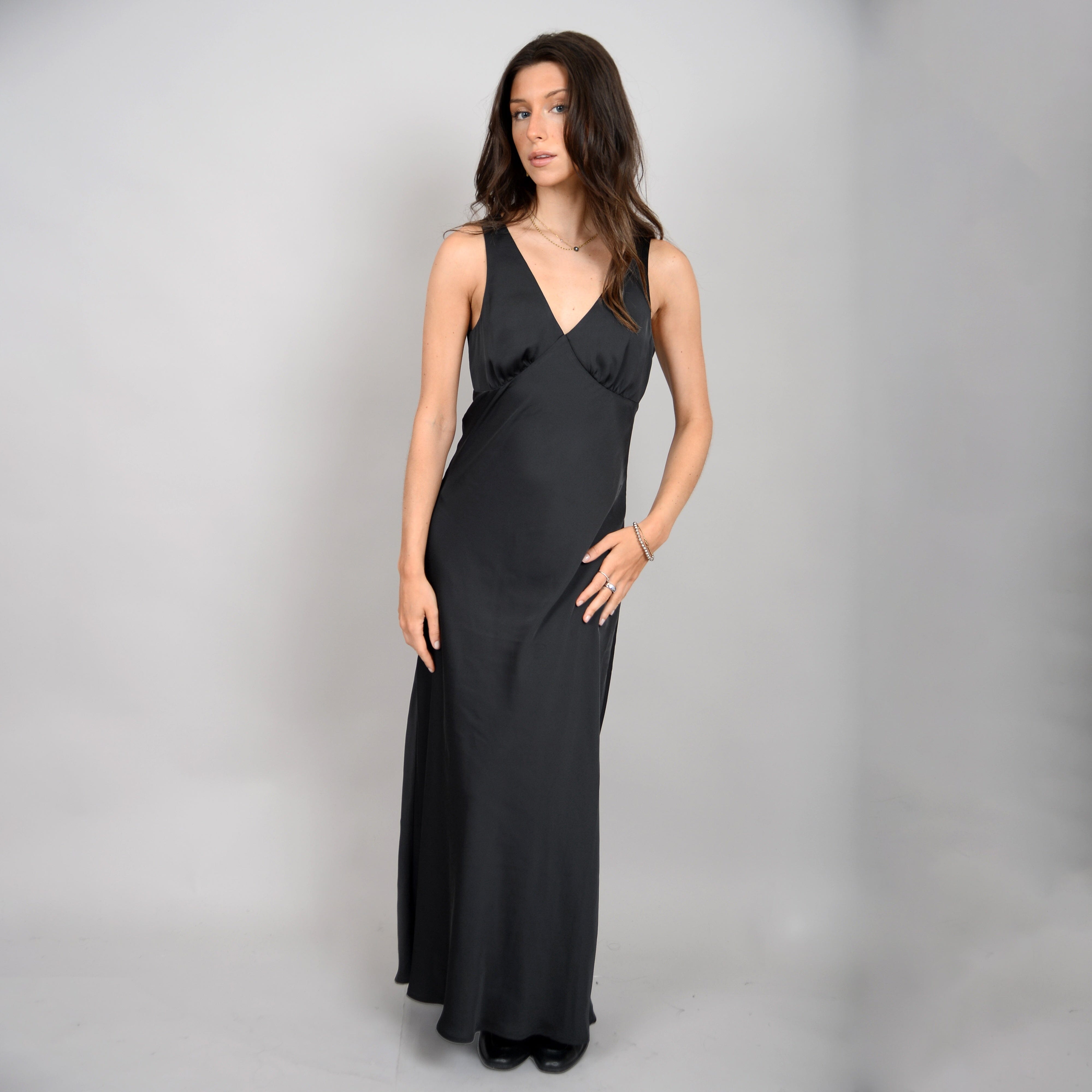 BLACK SILKY MAXI DRESS Dress RD STYLE 