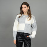 GREY AND CREAM PATCHWORK SWEATER Sweater RD STYLE 