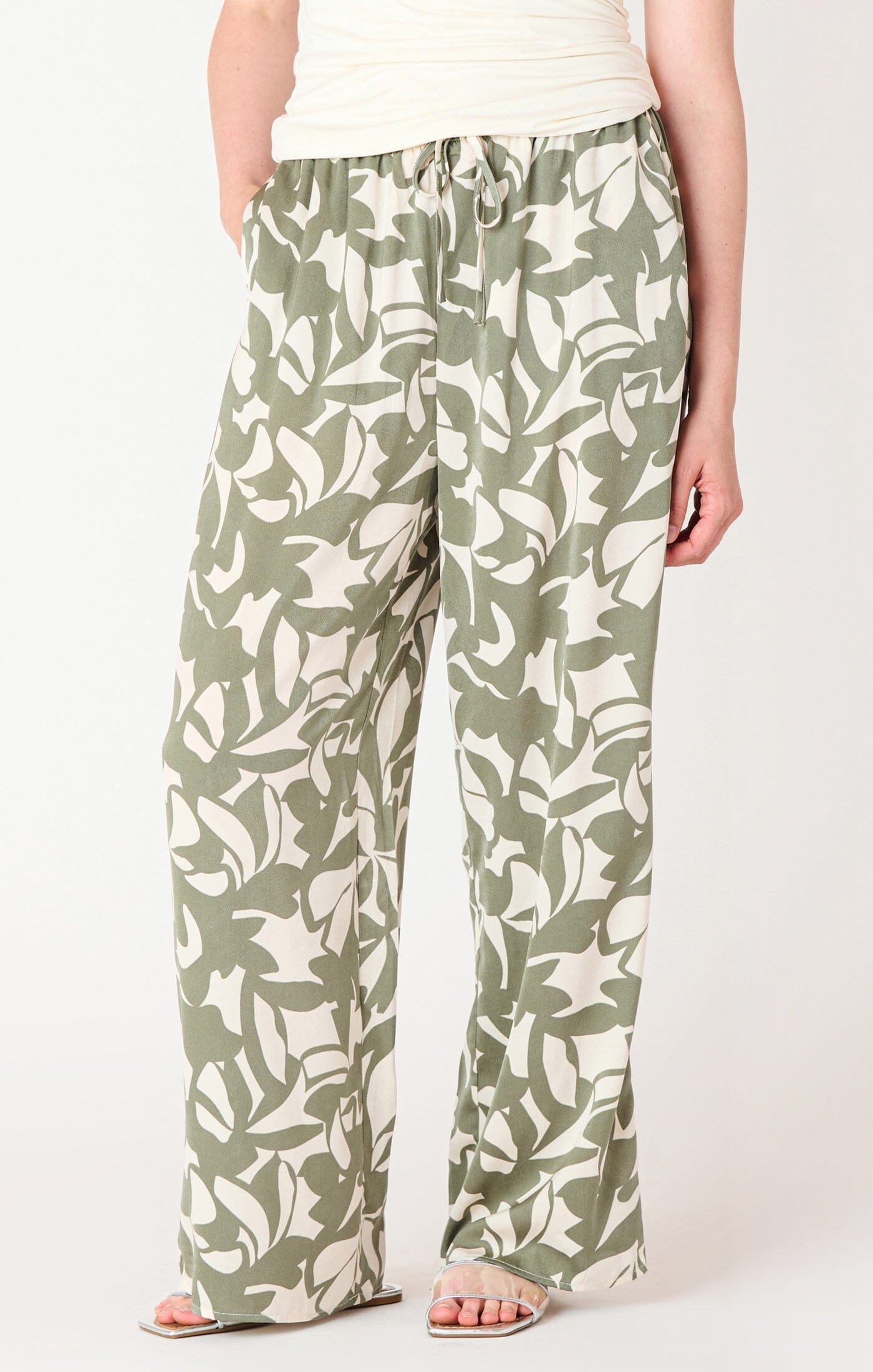 SAGE FLORAL SATIN TROUSER PANT Dex 