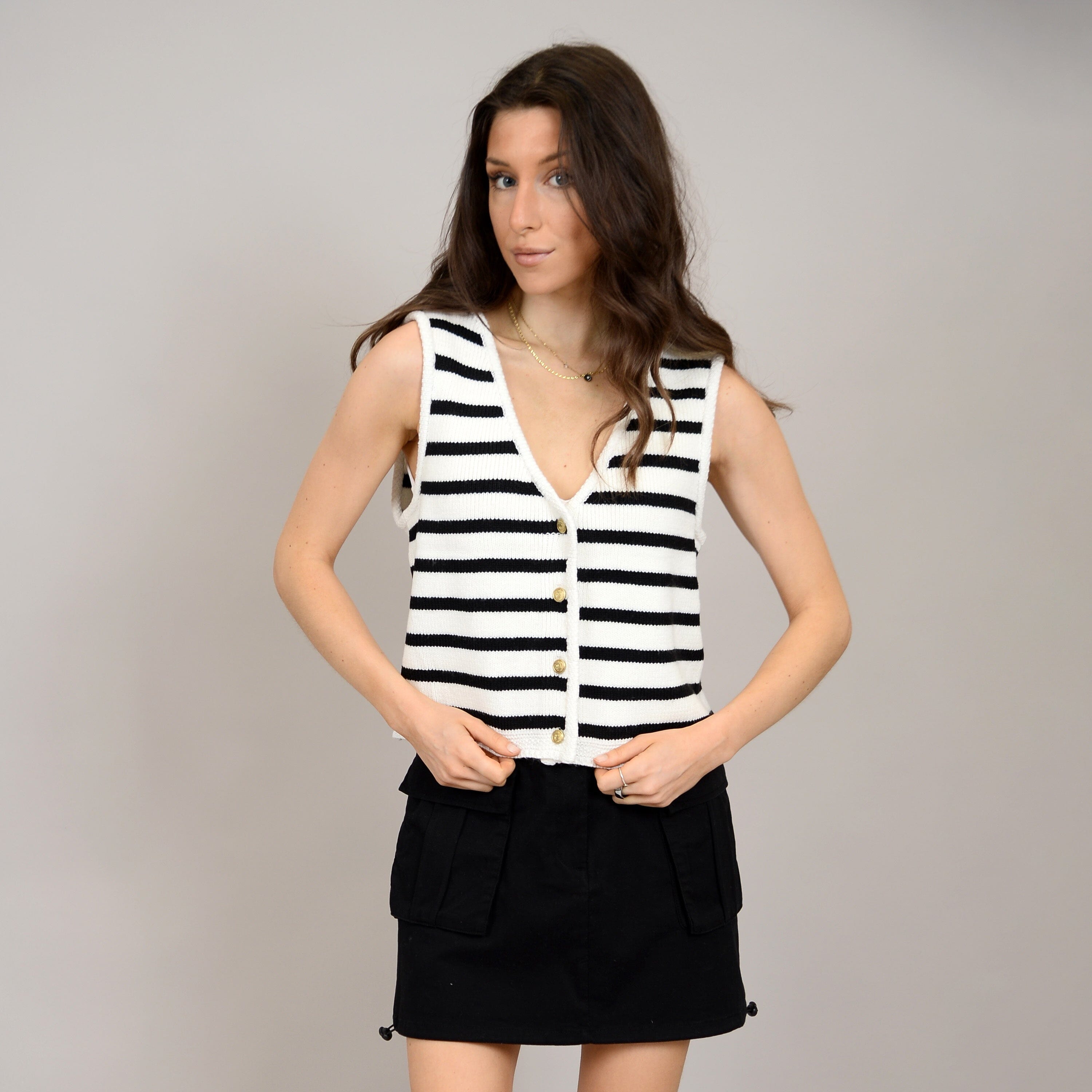 STRIPE BUTTONED KNIT VEST VEST RD STYLE 