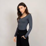 SWEETHEART NECKLINE LONG SLEEVE TOP (GREY) Top SECOND SKIN 