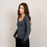 SWEETHEART NECKLINE LONG SLEEVE TOP (GREY) Top SECOND SKIN 