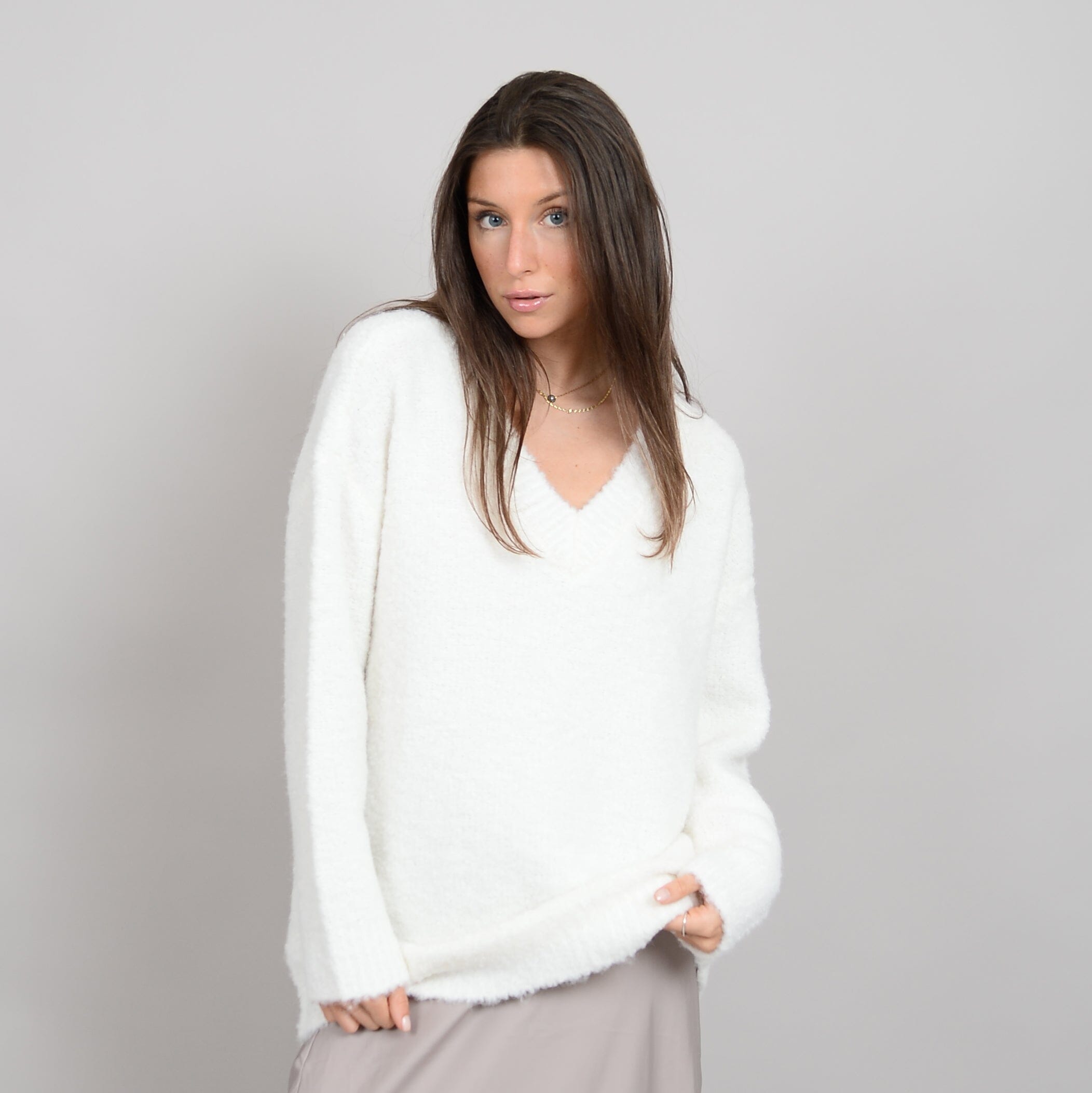 WINTER WHITE VNECK SWEATER Sweater RD STYLE 