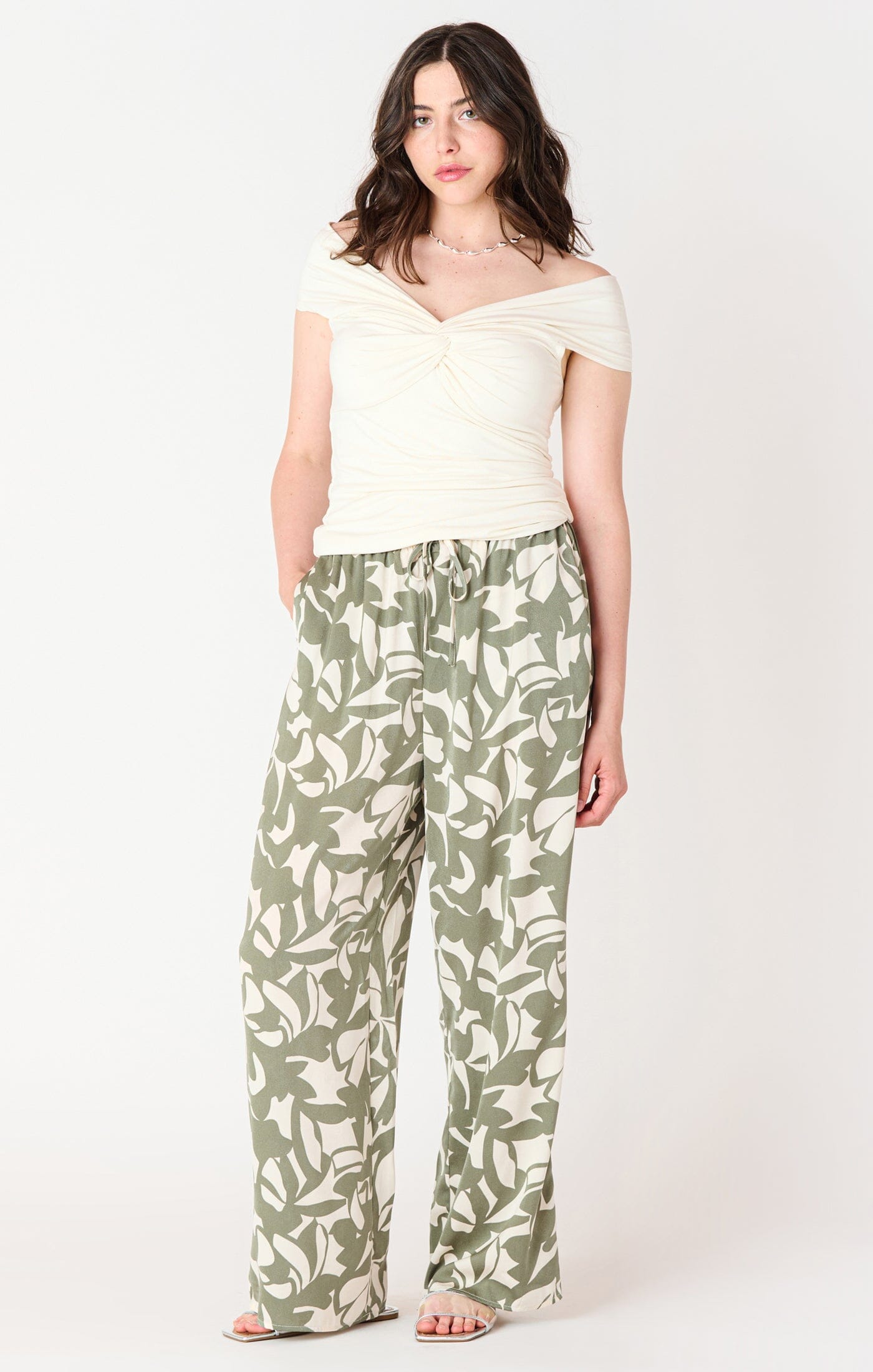 SAGE FLORAL SATIN TROUSER PANT Dex 